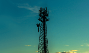 Mobile network tower with blue sky
