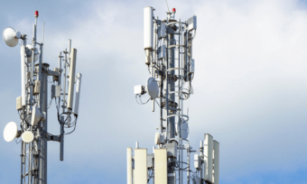 Mobile towers with blue sky. Network coverage concept