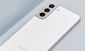 A white Samsung Galaxy S22 phone