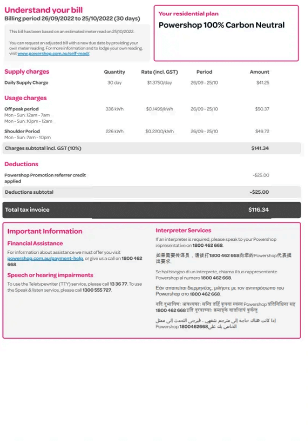 Powershop Energy Bill