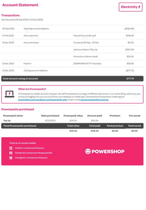 Powershop Energy Bill