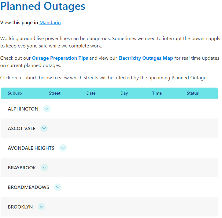 Jemena Power Outages