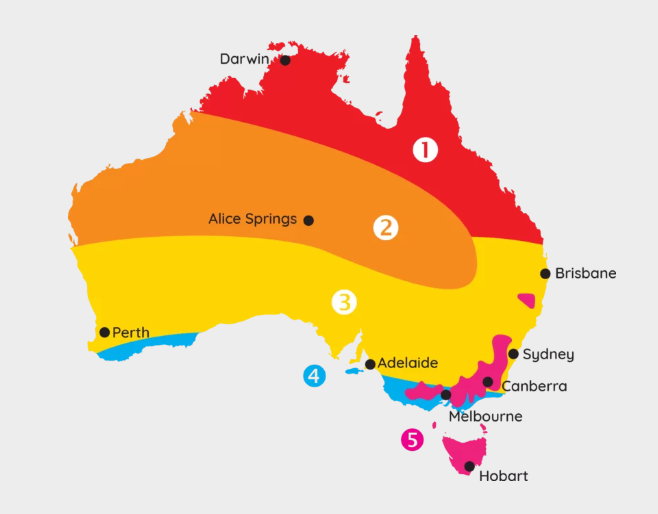 Map of Australia with climate zones