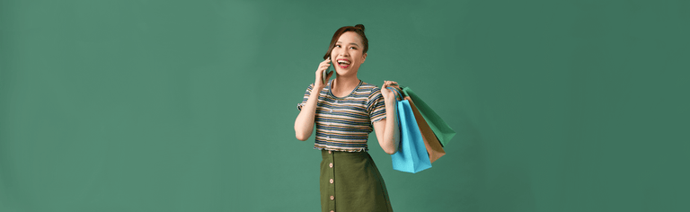 Woman shopping and using smartphone