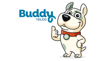 Buddy Telco logo with cartoon dog