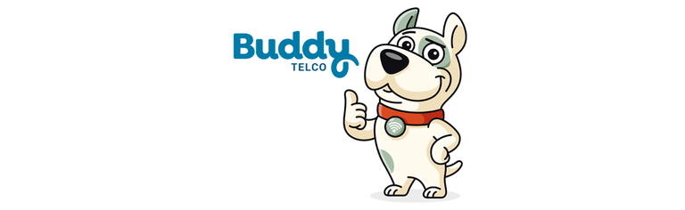 Buddy Telco logo with cartoon dog