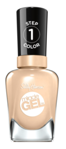 Sally Hansen miracle gel nail polish in bare dare, a light brown colour