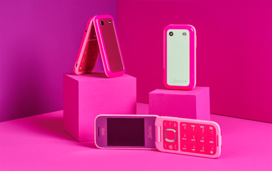 Pink Barbie phone on pink background