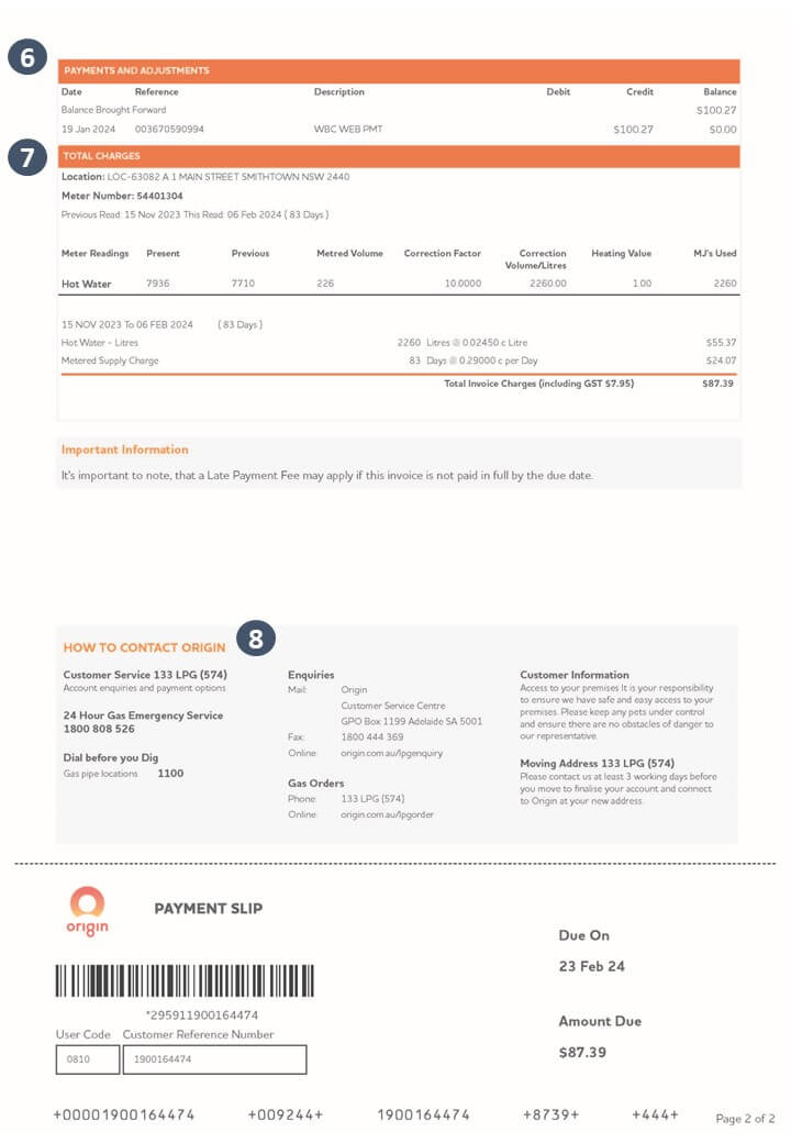 Origin hot water bill